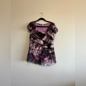 Lindi Purple and Black Cap Sleeve Casual Blouse Size L